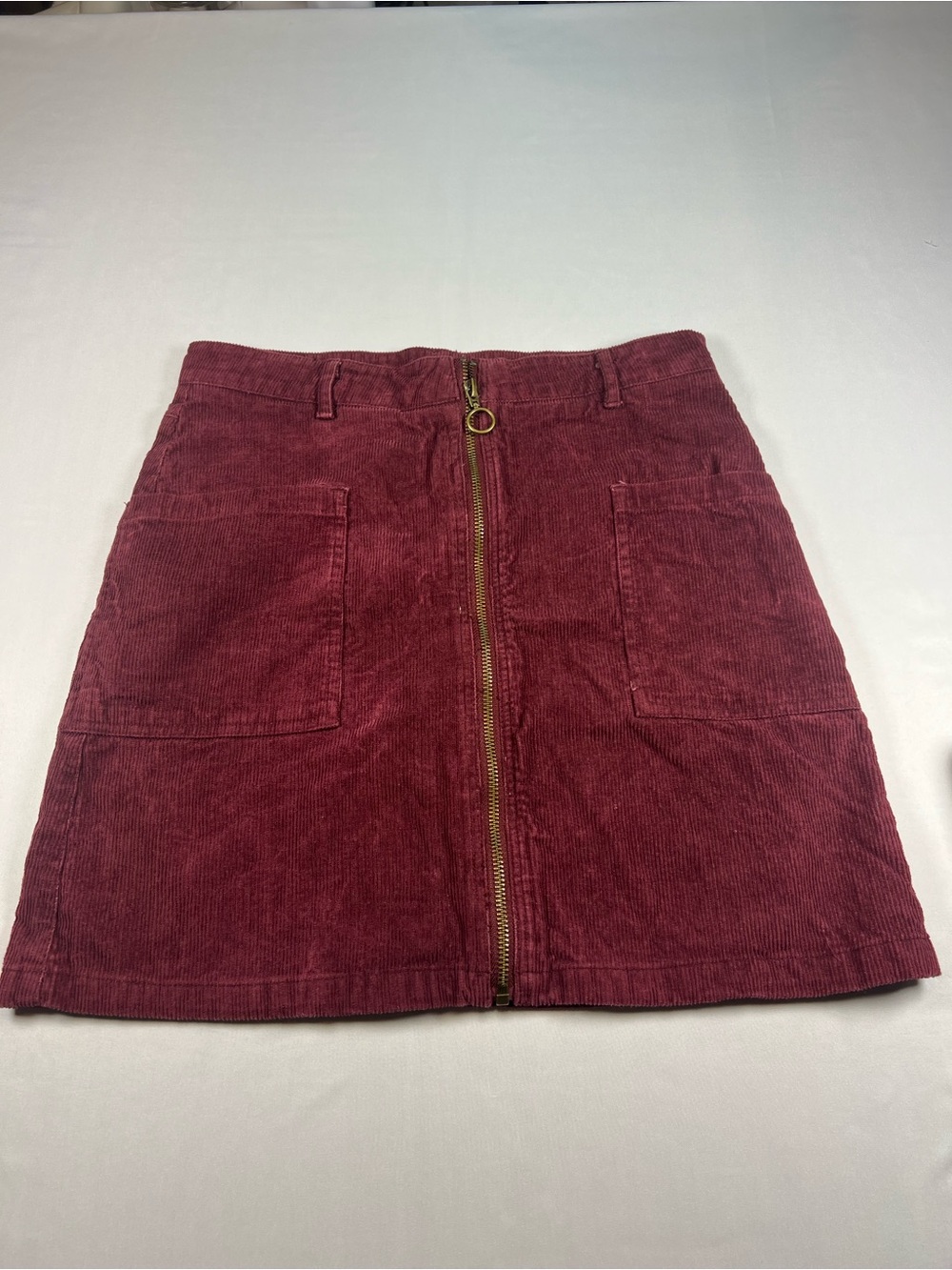 Altar'd State Wine Corduroy Zip-Front Mini Skirt